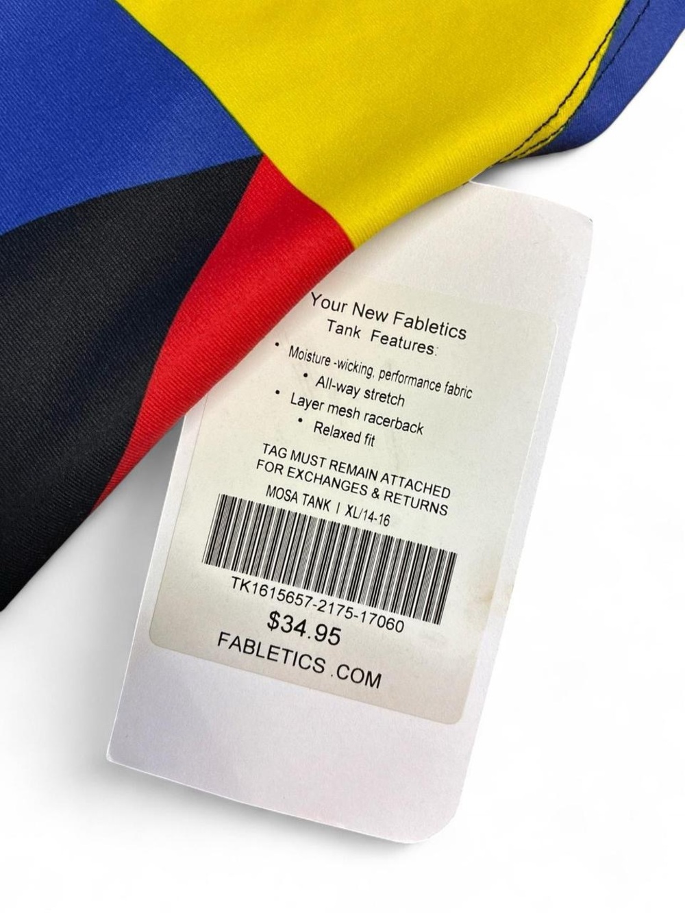 Fabletics Colorblock Geometric Racerback Tank — Blue, Yellow, Red, Black - Picture 3 of 5